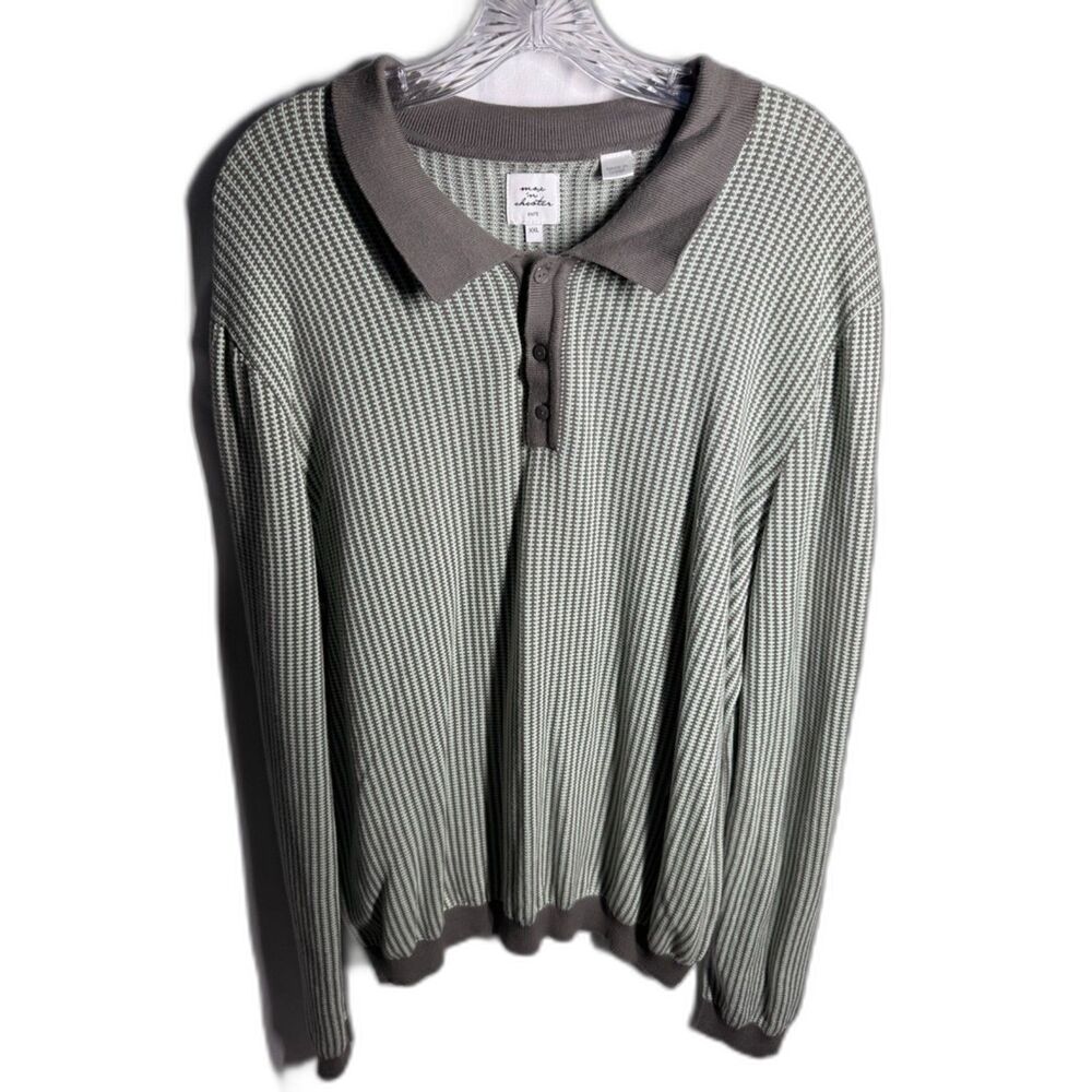 Max ’N Chester Knits Men XXL Long Sleeve Polo Sweater Aqua Gray Retro Geometric